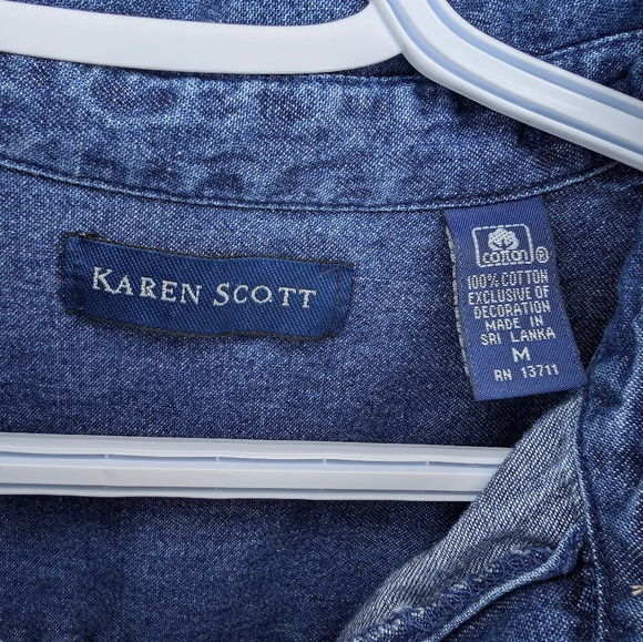 Karen Scott Fall Leaf Plaid Butterfly Embroidered Denim Button Down M Autumn - Picture 4 of 10